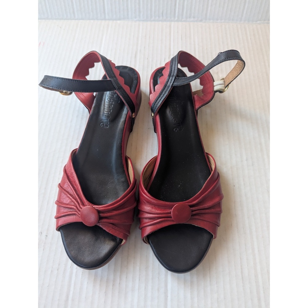 La Veintinueve Sandra Rojo Sandals Womens 38/7.5 Red Leather Straps Shoes Ret166